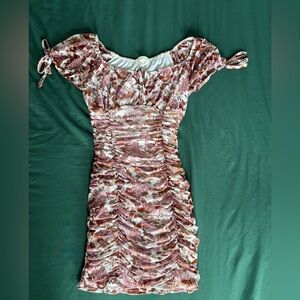 Ruched Bodycon Floral Midi Dress